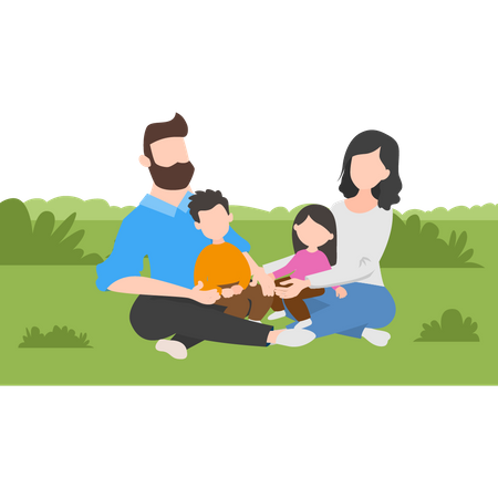 Parents playing with their kids at park Illustration