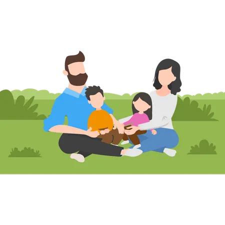 Parents playing with their kids at park Illustration