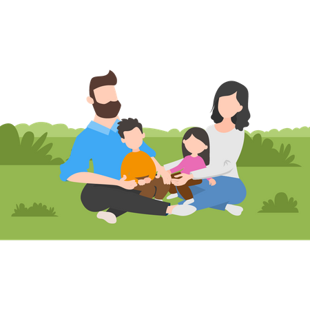 Parents playing with their kids at park  Illustration