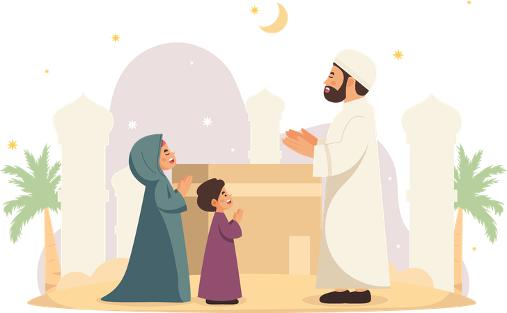 Parents Pray With Children  Illustration