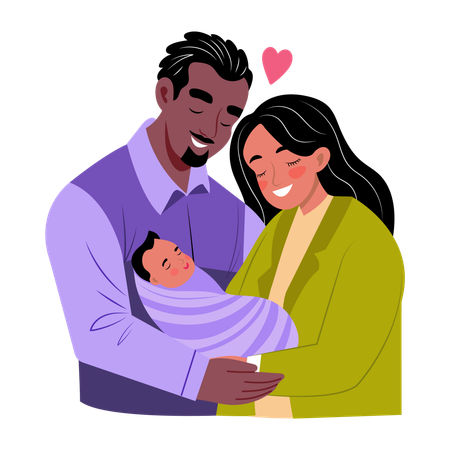 Les parents prennent soin d'un nouveau-né  Illustration