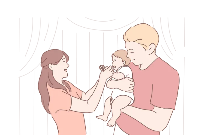 Parents appréciant avec bébé  Illustration