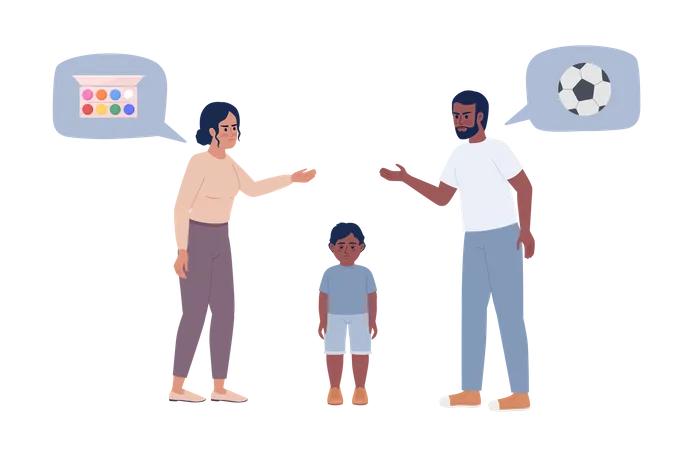 Parents Quarreling About Boy Kid Interests Semi Flat Color Vector Characters Editable Figures Full Body People On White Simple Cartoon Style Spot Illustration For Web Graphic Design And Animation Illustration