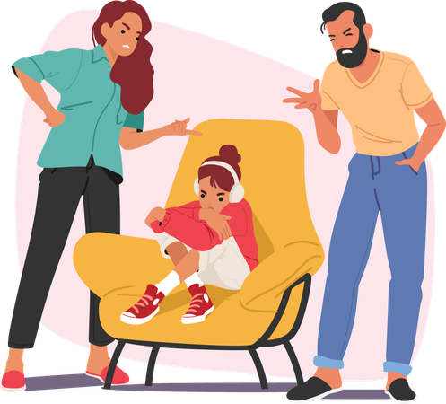 Parents scolding teenage daughter due to misbehavior  Illustration
