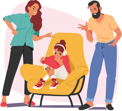 Parents scolding teenage daughter due to misbehavior  Illustration