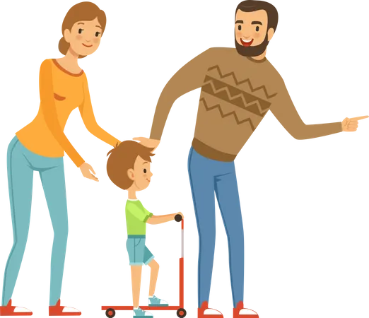 Parents spending time with child Illustration