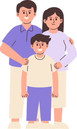 子供と一緒に立っている両親  イラスト