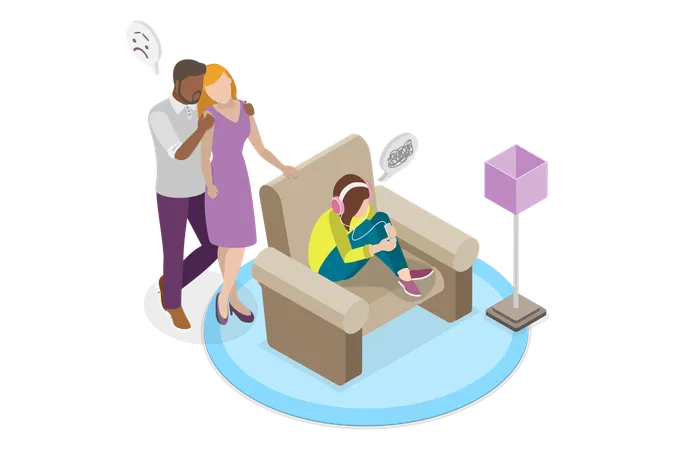 3 D Isometric Flat Vector Illustration Of Adolescent Mental Wellbeing Parents Supporting Their Child Illustration