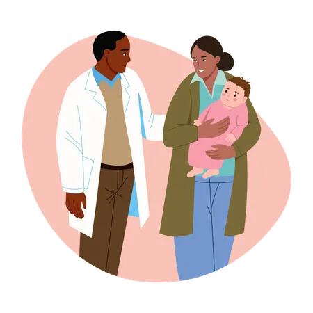 Parents take baby for checkup  Illustration