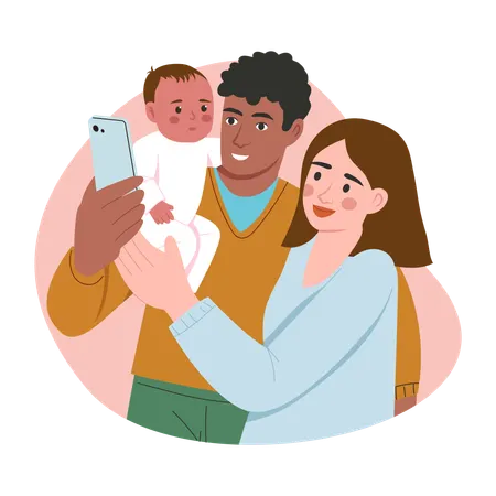 Parents take Selfie with child  Illustration