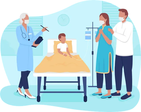 Parents talking with doctor about kid condition Illustration
