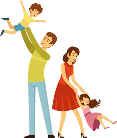 Big Family Father Pregnant Mother Little Baby Illustration