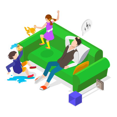 Parents tired from Hyperactive Children  Illustration