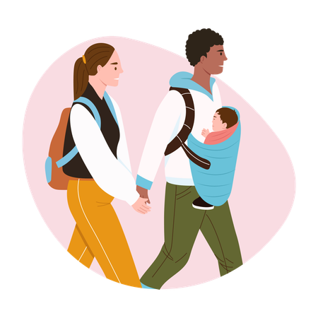 Parents walking with new child  Illustration
