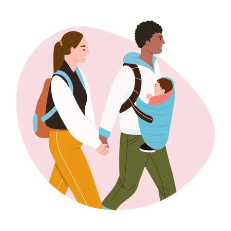 Parents walking with new child  Illustration