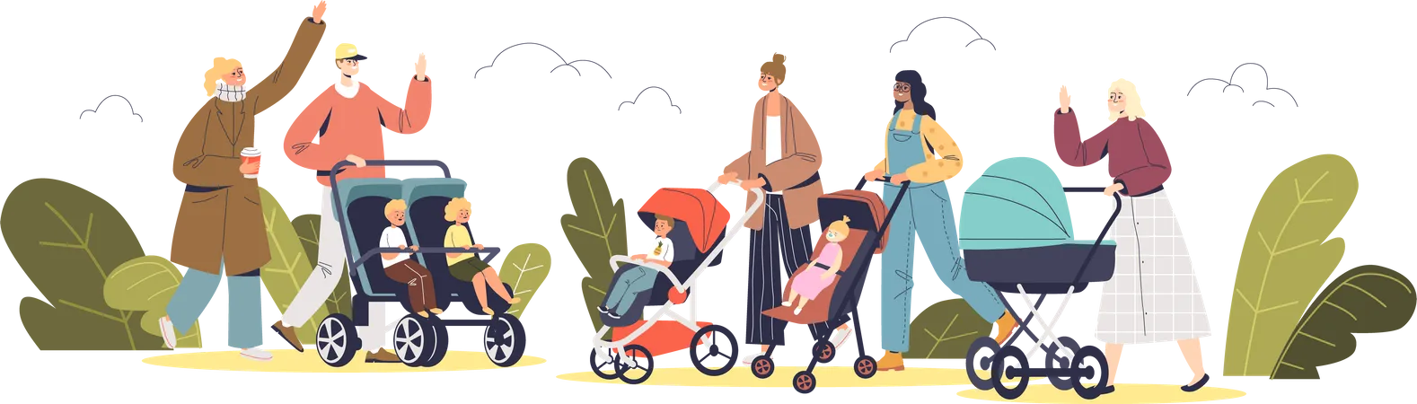 Parents walking with newborn in the park Illustration