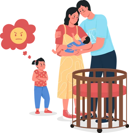 Parents with baby and upset daughter  Illustration