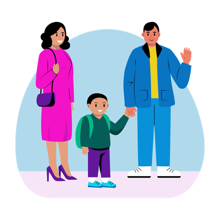 Parents with child going school  Illustration