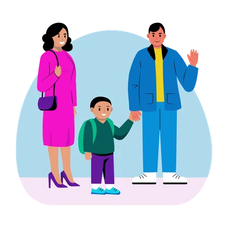 Parents with child going school  Illustration