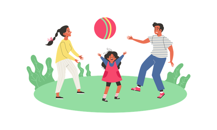 Parents with child playing ball outdoors  Illustration