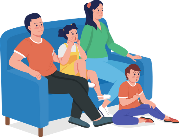 Parents with children sitting on couch Illustration