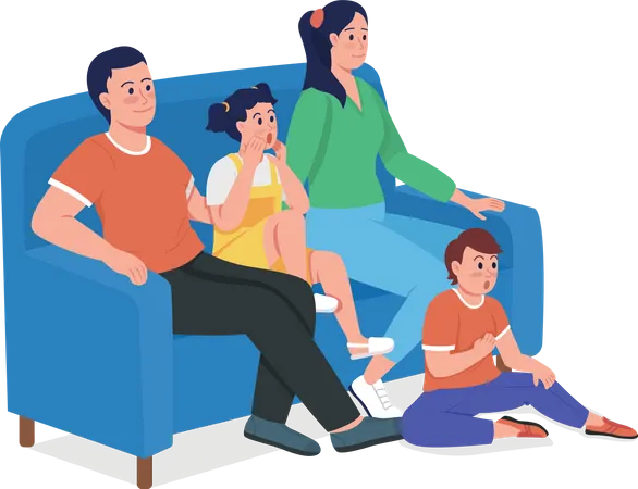 Parents with children sitting on couch  イラスト