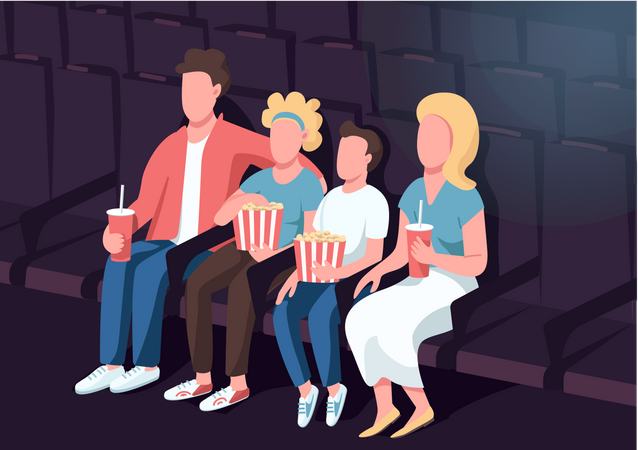 Parents with children watching movie premier  Illustration