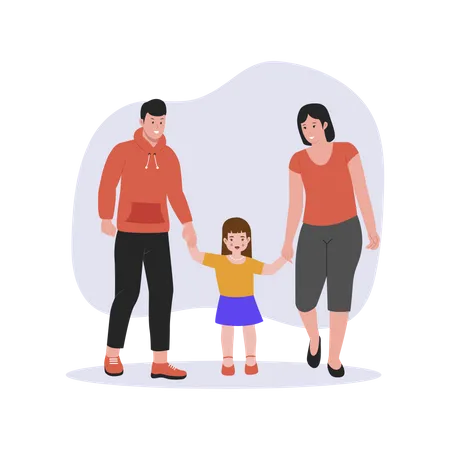 Cute Cartoon Illustration Set Of A Parents With Kid Happy Family Posing Together Holding Hands Flat Vector Illustration Isolated On White Background Illustration