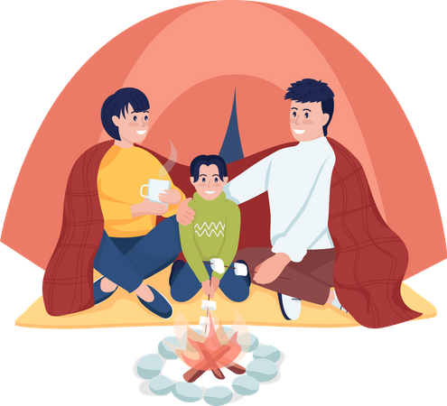 Parents with kid doing camping Illustration