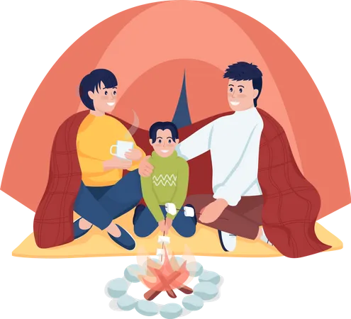 Parents With Child Camping Semi Flat Color Vector Characters Posing Figures Full Body People On White Hiking Together Isolated Modern Cartoon Style Illustration For Graphic Design And Animation Illustration