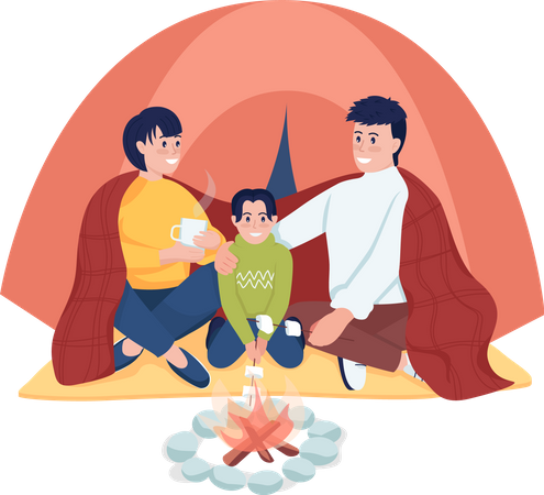 Parents with kid doing camping  Illustration