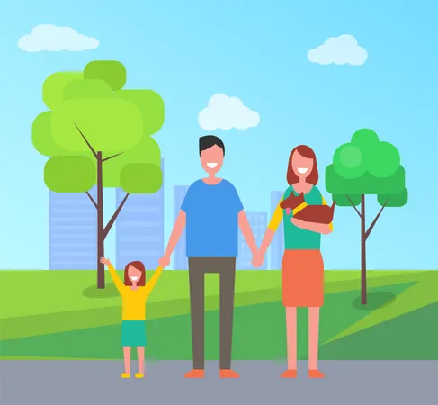 Parents with Kid in Park  Illustration