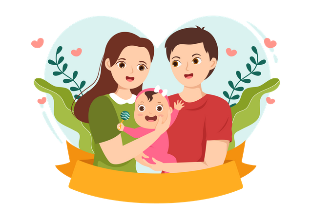 Parents with new born baby showing family love  Illustration
