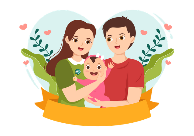 Parents with new born baby showing family love  イラスト