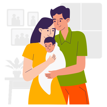 Parents with newborn baby  Illustration