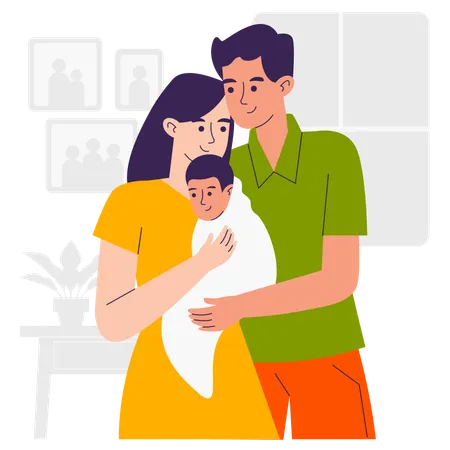 Parents with newborn baby  Illustration