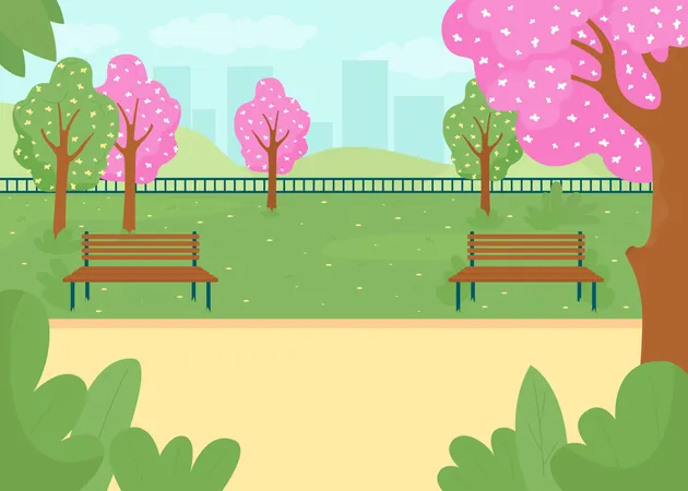 Park in spring season Illustration