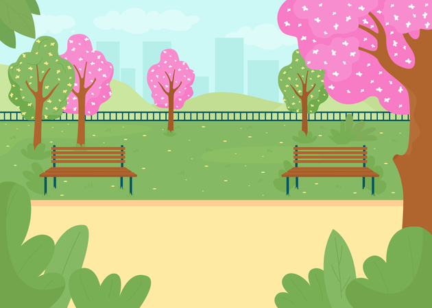 Park in spring season  Illustration