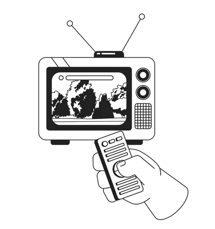 Park Landscape On 1970 S Tv Black And White 2 D Illustration Concept Control Clicking Isolated Cartoon Outline Character Hand Forest Tranquil On Retro Television Metaphor Monochrome Vector Art Illustration