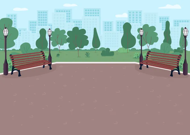 Parkway with benches  Illustration