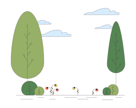 Parque árboles nubes  Ilustración