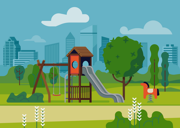 Parque infantil no parque da cidade  Ilustração