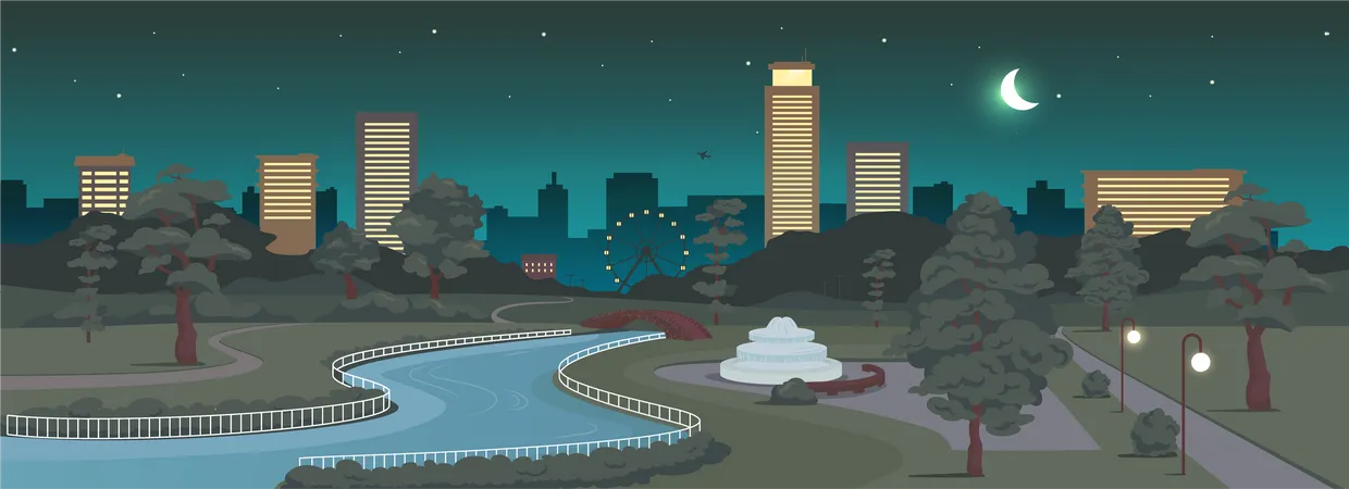 Parque urbano de noche  Ilustración
