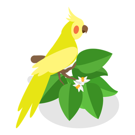 Parrot sitting on stem with flowers  Illustration
