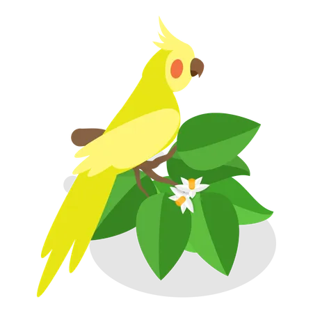 Parrot sitting on stem with flowers  Illustration