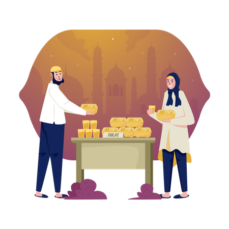 Partager le takjil du Ramadan  Illustration
