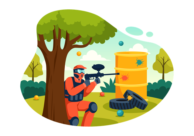 Partida de paintball  Ilustração