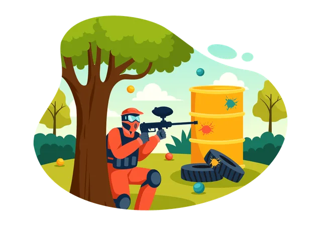 Partida de paintball  Ilustração