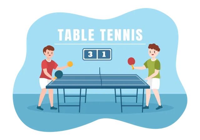 Partida de tênis de mesa  Ilustração