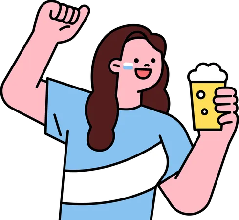 Partidario femenino bebiendo cerveza  Ilustración